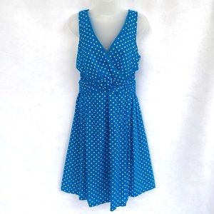 Nine West Dress Teal Blue and White Polkadot Dress. Size 12.